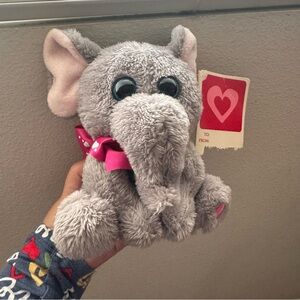 Gray Plush Elephant with Pink Ribbon